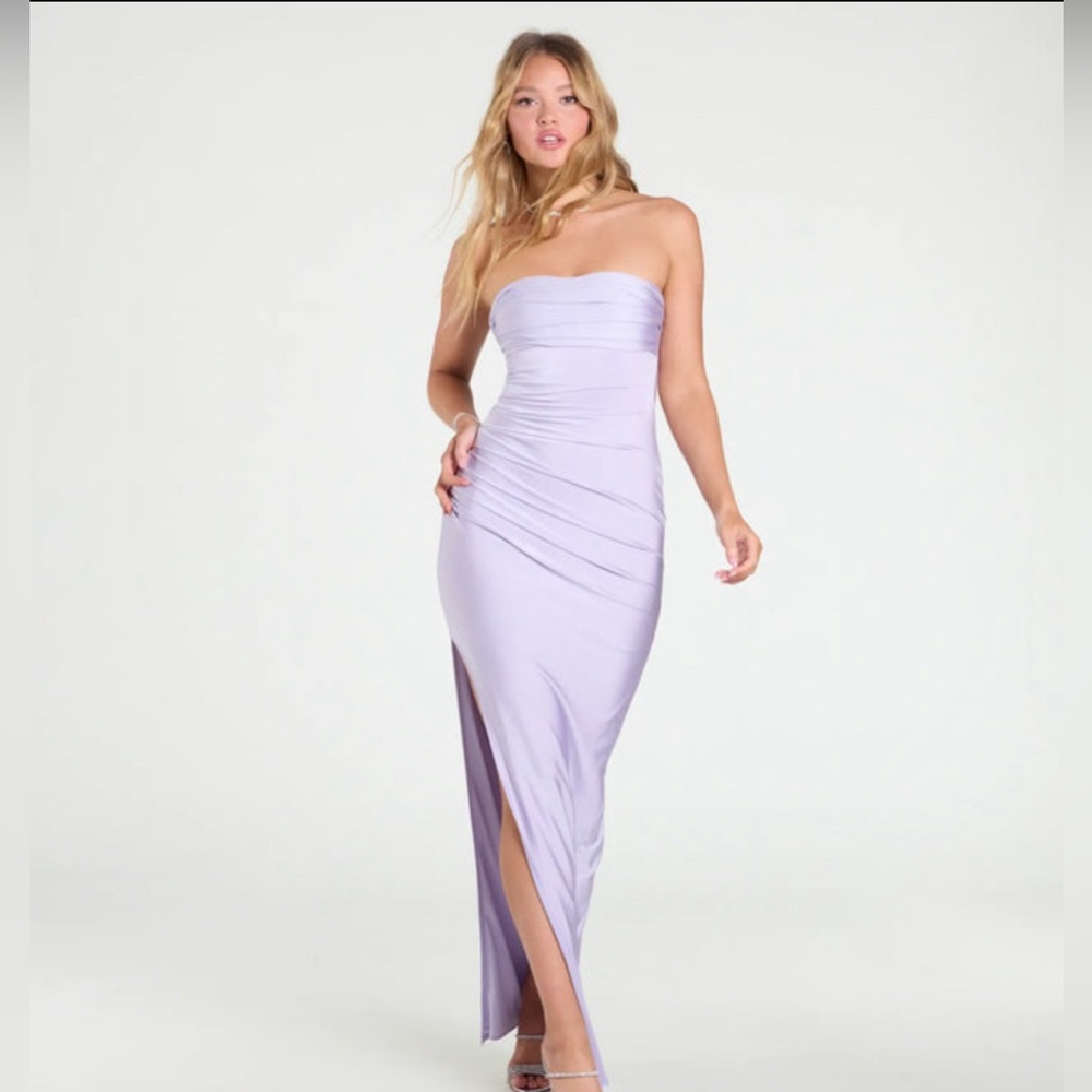Windsor Purple Strapless Bodycon Dress with Ruched Slit